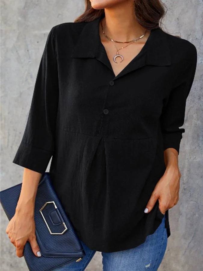 Women's Pleated-Paneled 3/4 Sleeve Casual Shirt