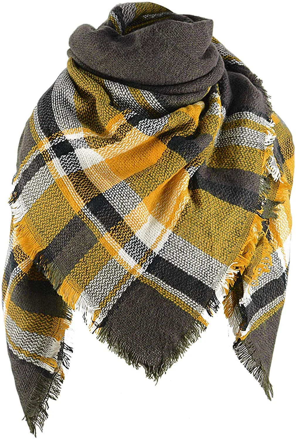 Plaid Blanket Thick Winter Scarf Tartan Chunky Wrap Oversized Shawl Cape