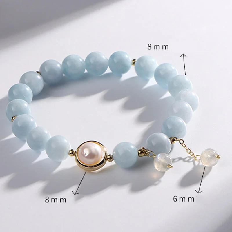 Aquamarine Pearl Healing Moonstone Beads Charm Bracelet