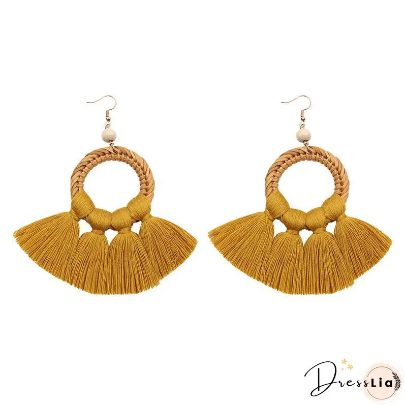 Tassel Earrings Handmade Rattan Women's Jewelry