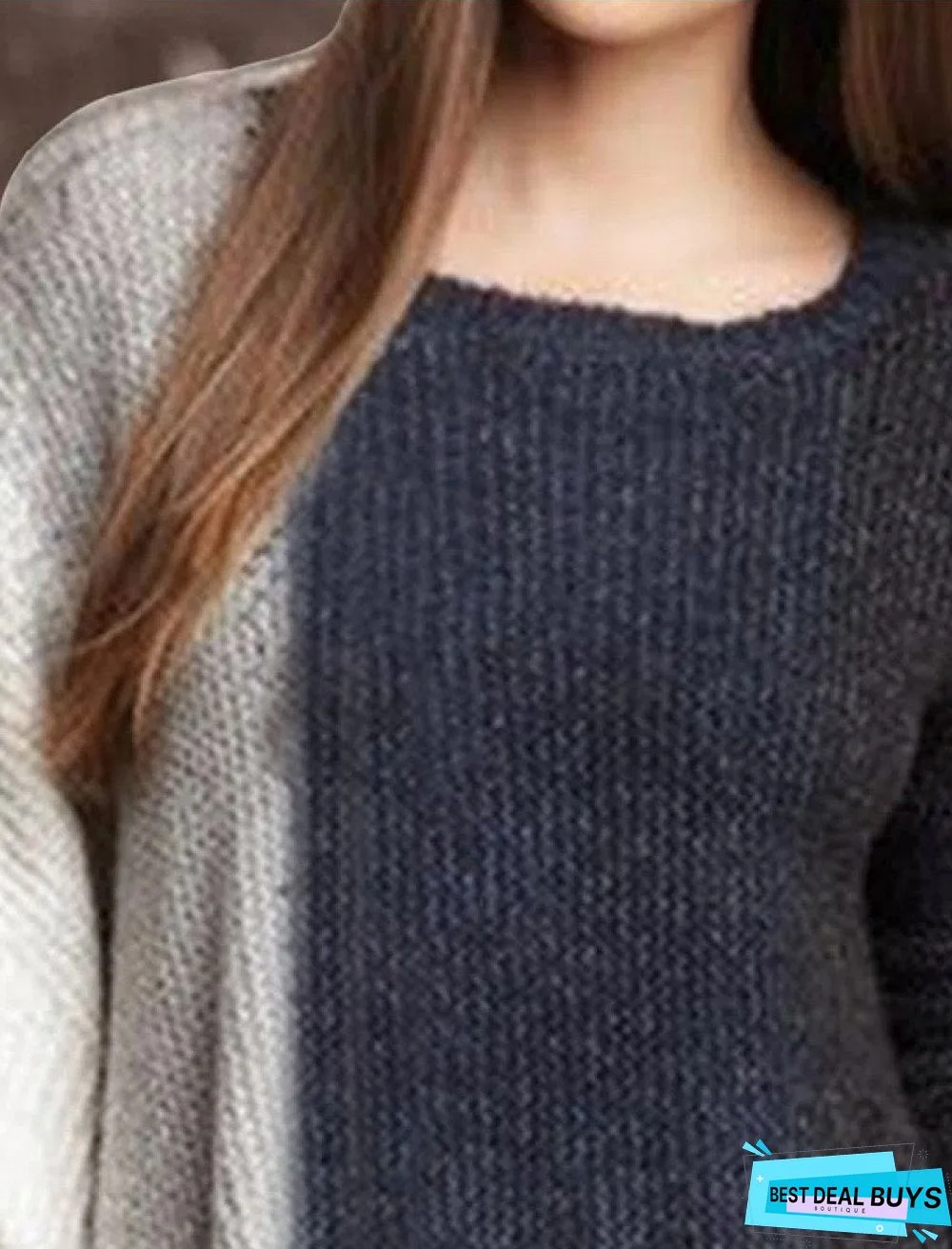 Casual Color Matching Crew Neck Long Sleeves Sweater