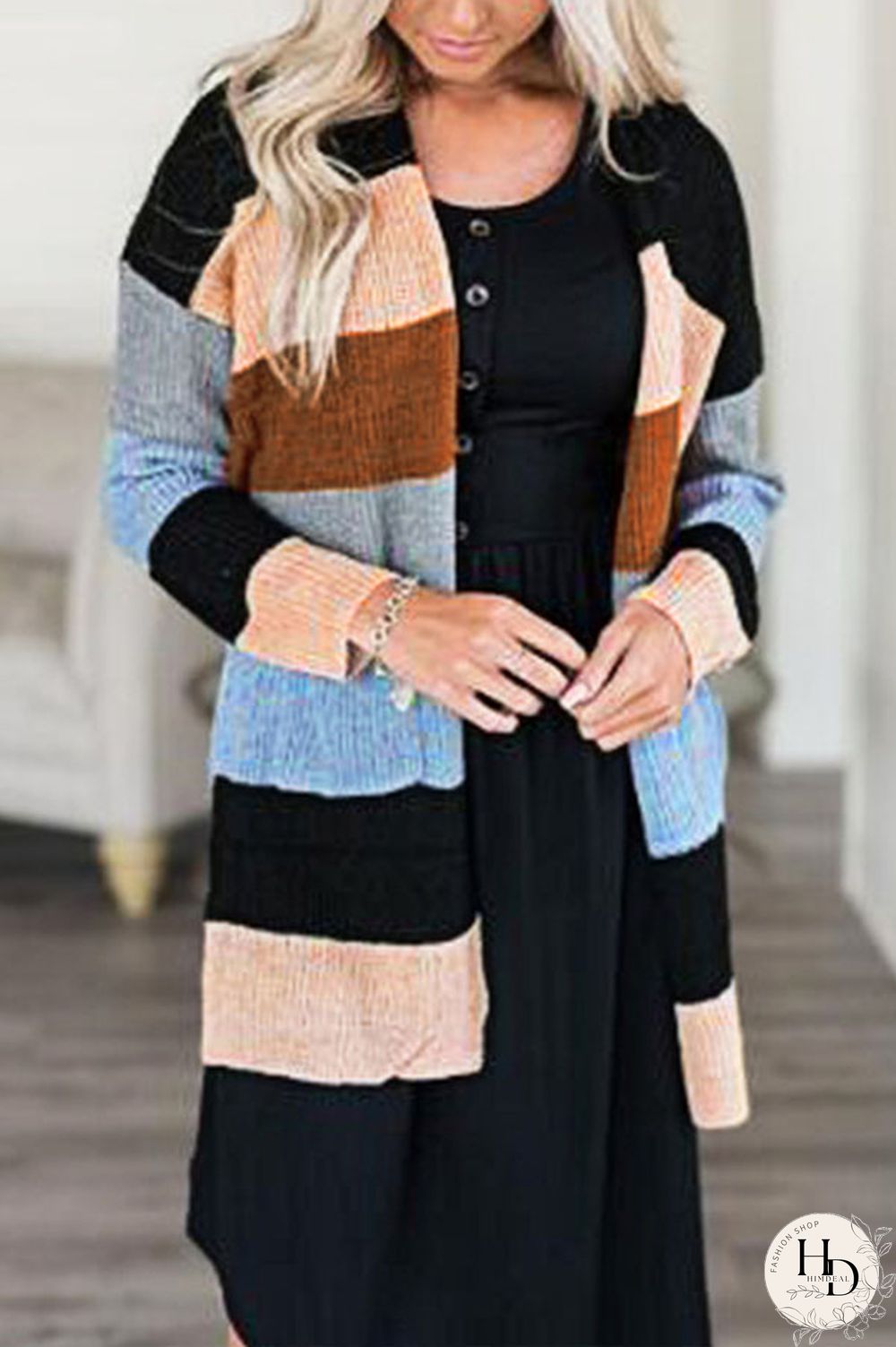 Black cardigan Patchwork Polyester Others Long Sleeve Outerwear