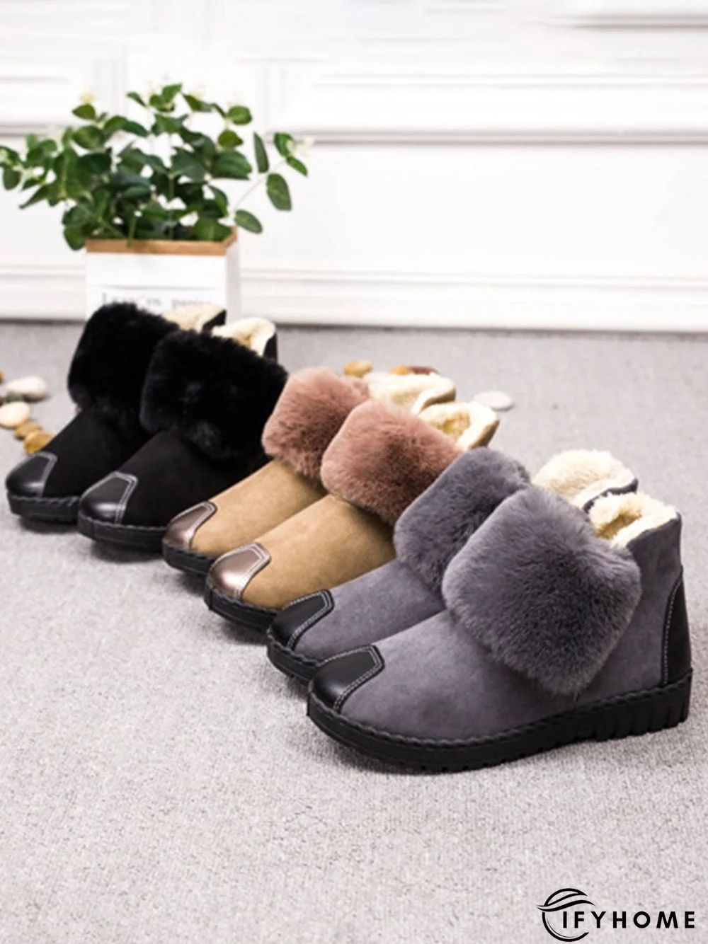 Casual Anti-collision Stitching Plush Warm Snow Boots | IFYHOME