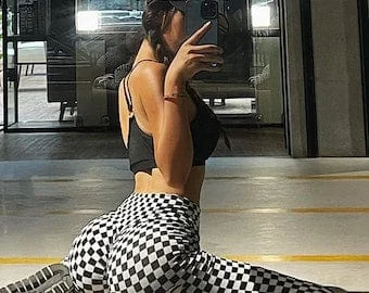 pornhint Pornhint Seamless Sports Leggings Women Gym Fitness Push Up Yoga Pants High Waist Grid Sports Tights Women Gym Stretchy Yoga Leggings