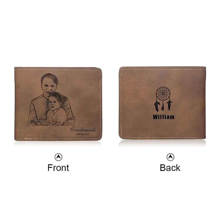 Custom Photo Wallet with Name Dream Catcher Pattern Engraved on the Back - Gift for Him