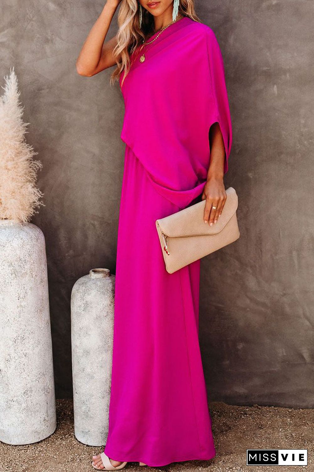 Fashion Street Solid One Shoulder A Line Dresses