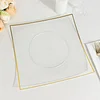10 Pack | 10" Clear / Gold Concave Modern Square Plastic Dinner Plates, Disposable Party Plates