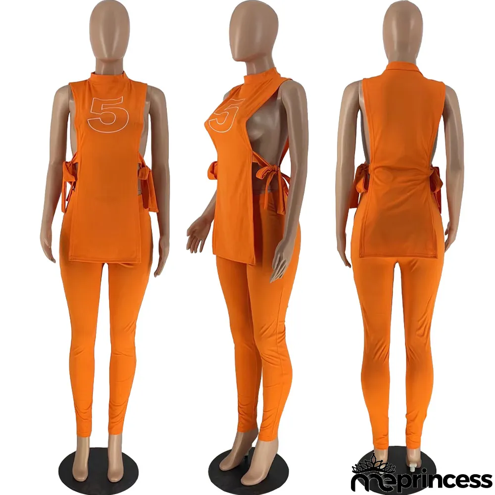 Women's Summer Slit Lace-Up Fashion Printed Two Piece