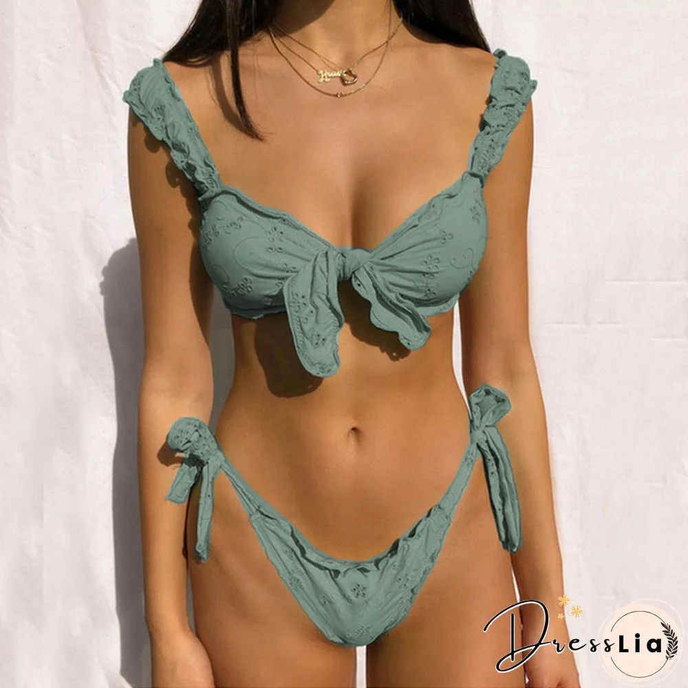 Fashion Women Two Piece Bikini Set Summer Beach Ruched Push-up Padded Bikini Tops High Waist Bottoms Ladies Swimwear