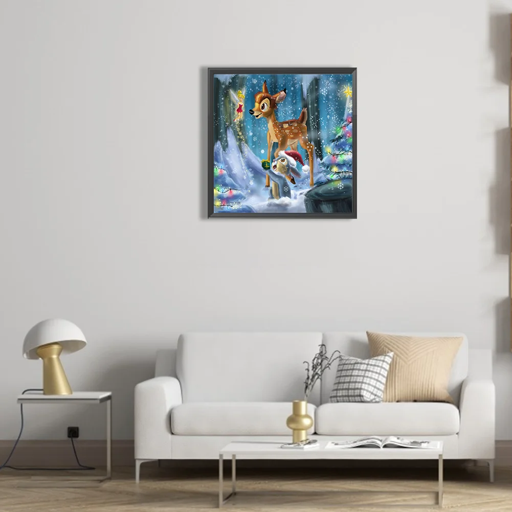 Full Round Diamond Painting 30*30cm - Deer And Squirrel In The Snow