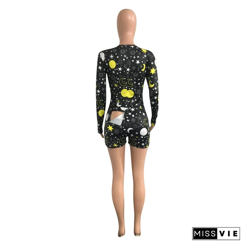 Button-Flap Home Print Jumpsuit