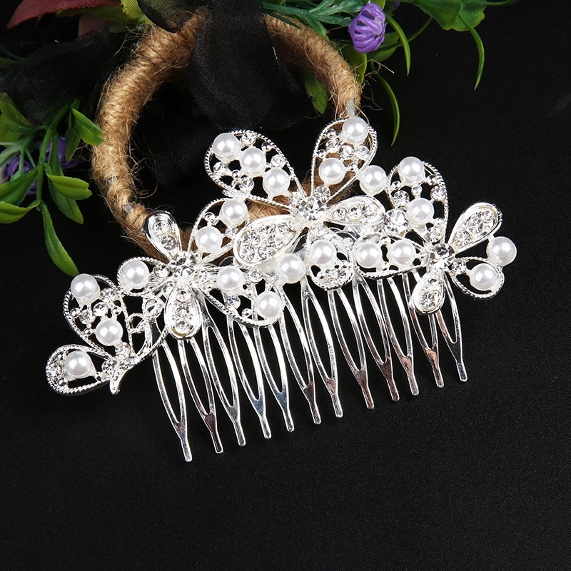 Alloy White Rhinestone Hair Comb Clip International Station Hot Pearl Flower Bridal Headdress Hair Accessories Bridal Accessories