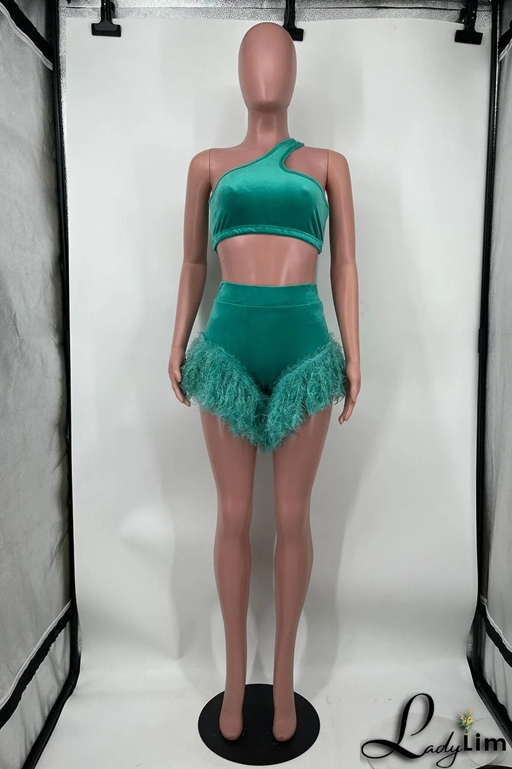 Pink Fashion Sexy Solid Patchwork Backless One Shoulder Two Pieces