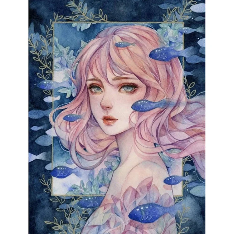 Round full diamond diamond painting  |  Fish mermaid
