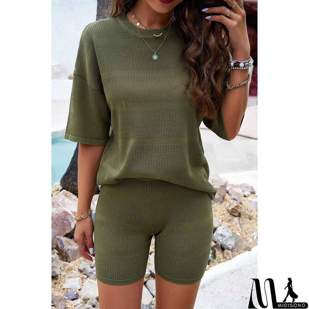 MidiSono - Two Pieces Solid Drop Shoulder Activewear Sets