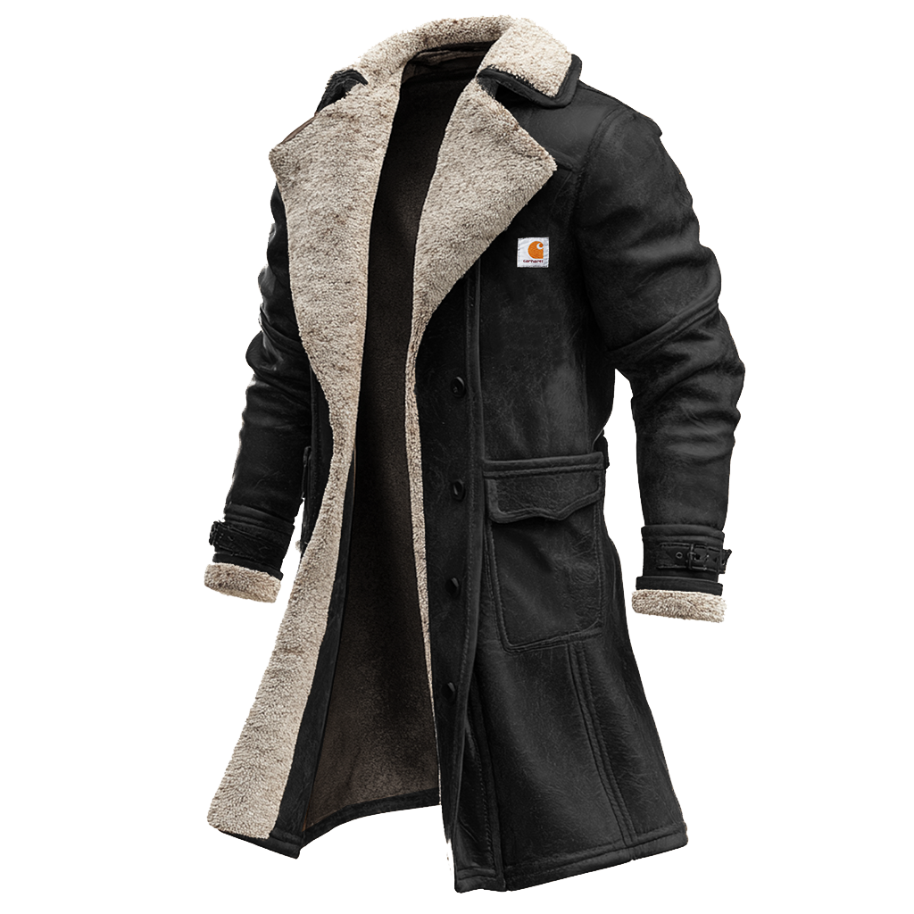 Men's Vintage Brown Leather Coat With Faux Fur Lining