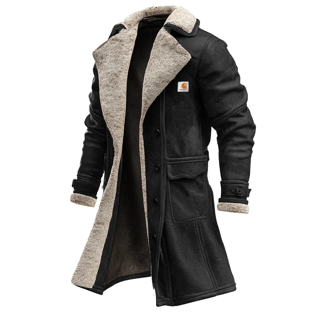 Men's Vintage Brown Leather Coat With Faux Fur Lining