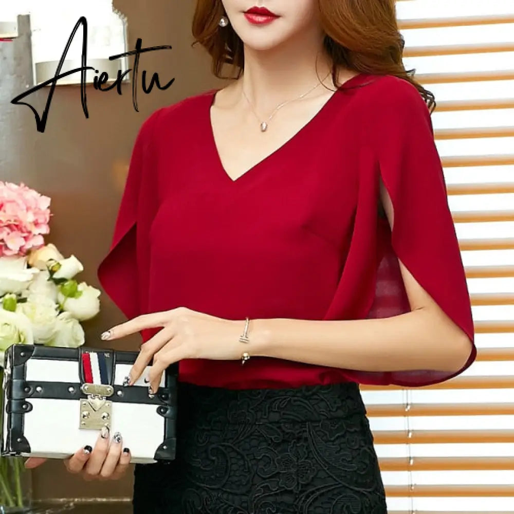 Casual Summer Women Chiffon Shirt Fashion Korean Half Sleeve Shirt Elegant Slim Office Women Blouse Ladies Tops Streetwear Aiertu