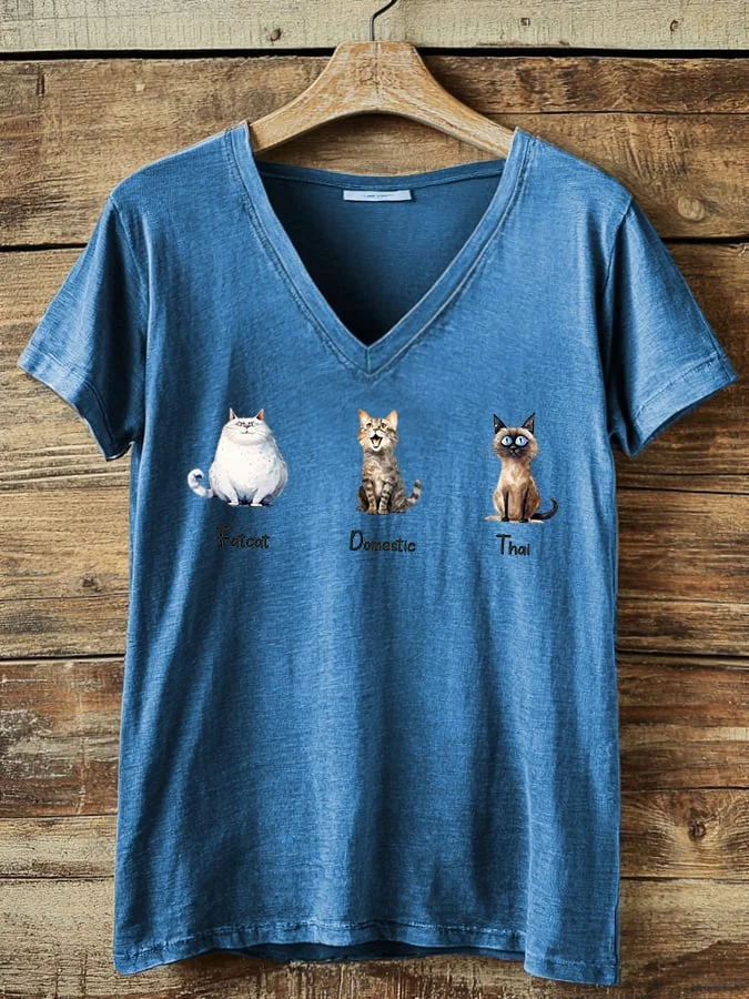 Women's Casual Art Cat FDT Printed T-shirt  socialshop