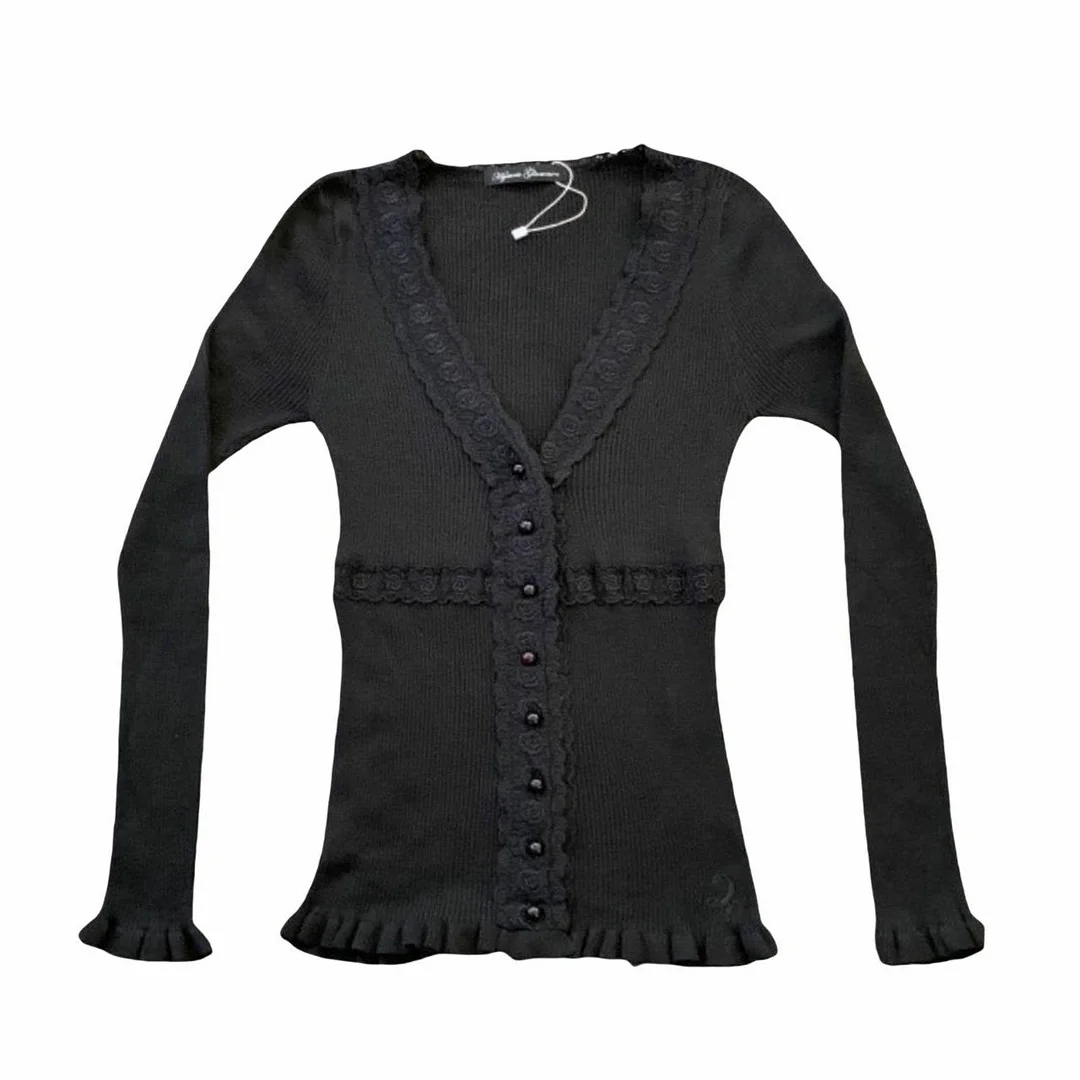 Brownm Collar Lace Access Control Vertical Sweaters