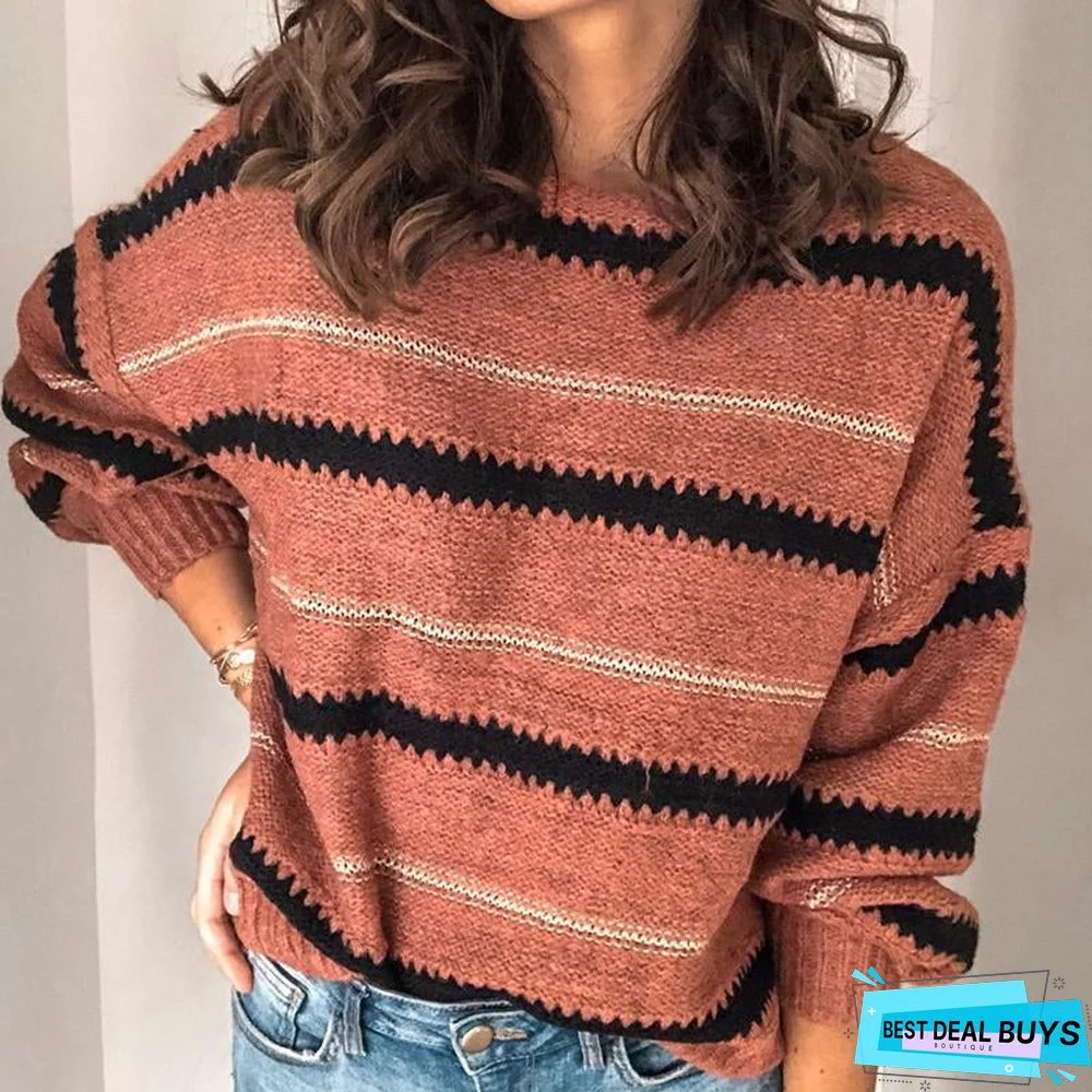 Fashion Loose Striped Crew Neck Sweater