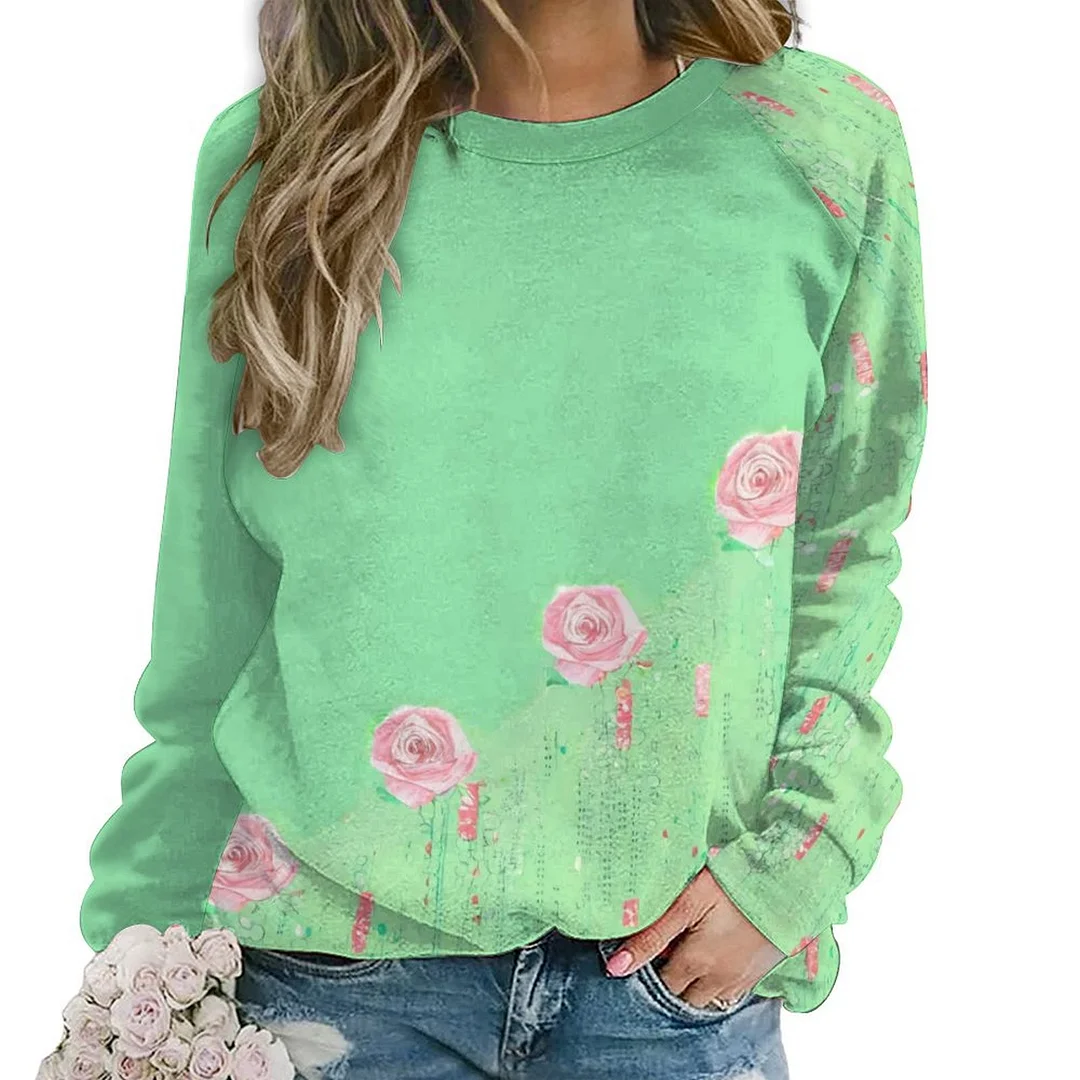 Printed Long Sleeve Casual Sweatshirt for  Women and Men Unisex Pattern Mint green, Rose, Glitter, Pink, Floral