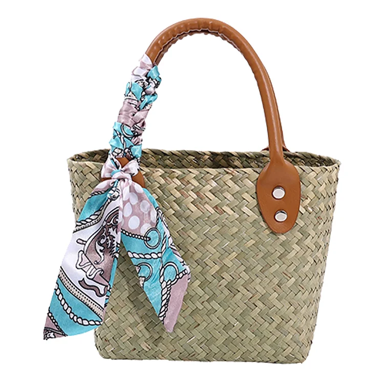Ribbon Bucket Bag Casual Summer Hand-woven Handbag Portable for Weekend Vacation-Annaletters