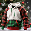 Men's 3D Print Plush Stitching Christmas Plaid Warm Fleece Hoodie by Inlyline