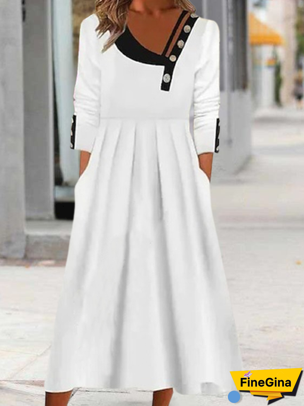 Casual Loose Plain Asymmetrical Long Sleeve Midi Dresses