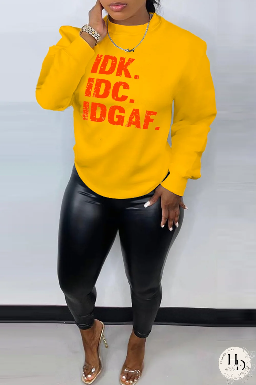 Yellow Casual Street Print Letter O Neck Tops