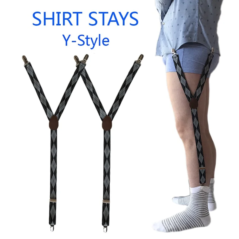 Mens Y Shape Adjustable Elastic Shirt Holders Straps Sock Non-slip Clamps Leg Suspenders Fashion Shirt Stays Garters