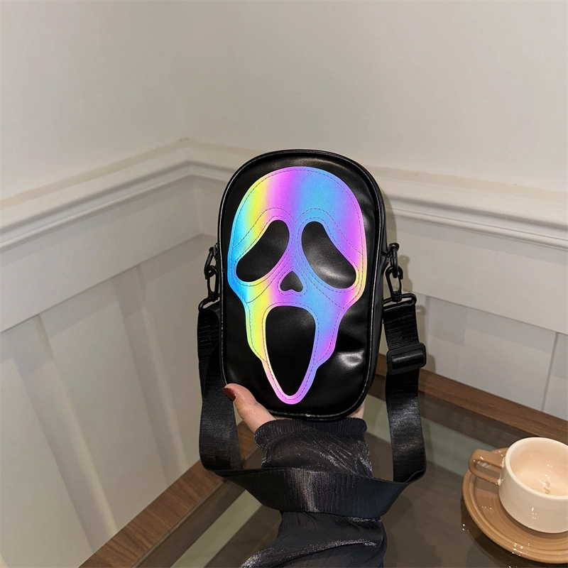 Halloween Women’s Pu Leather Skull Streetwear Square Zipper Shoulder Bag Crossbody Bag