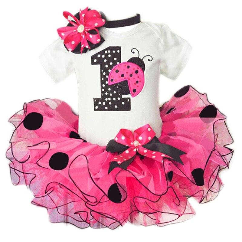 Newborn Baby Girl 1st Birhday Dress Outfits Summer Top Romper Dots Tutu Headband 3Pcs Sets Baby Clothing Suit For Girls Clothes