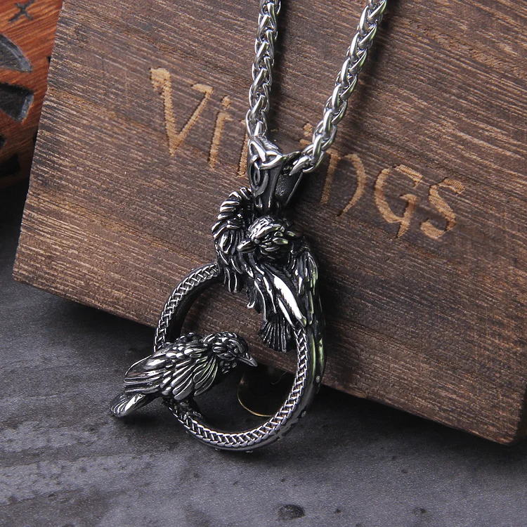 Viking Odin Raven Stainless Steel Necklace