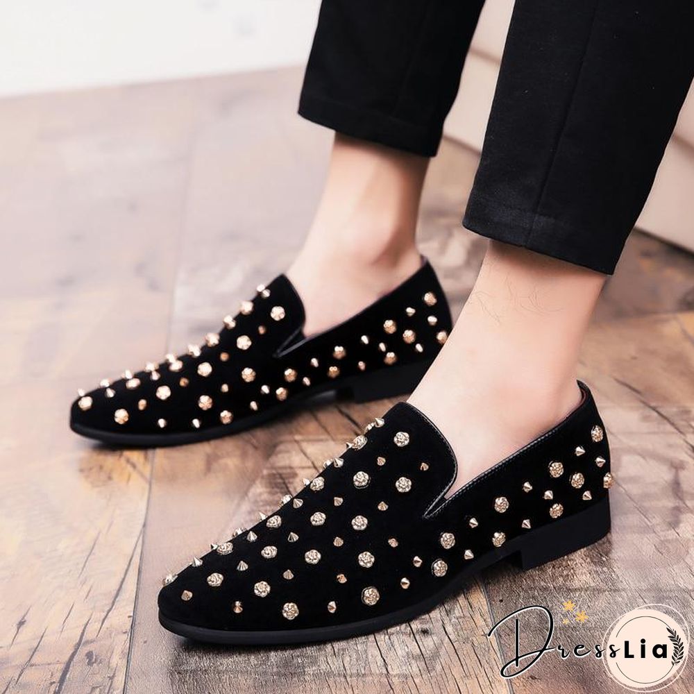 New Fashion Gold Top and Metal Toe Men Velvet Dress shoes italian mens dress shoes Handmade Loafers