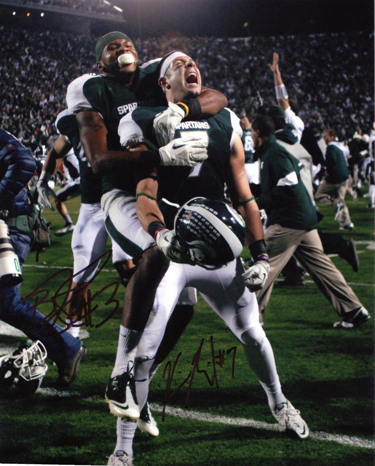 Keith Nichol signed reprint 8x10 Photo Poster painting Michigan State Hail Mary B.J. Cunningham