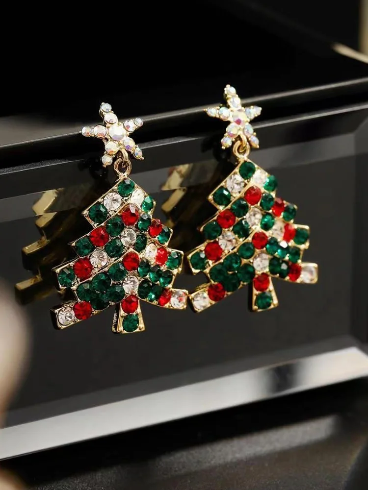 Comstylish Colorful Snowflake Christmas Tree Earrings