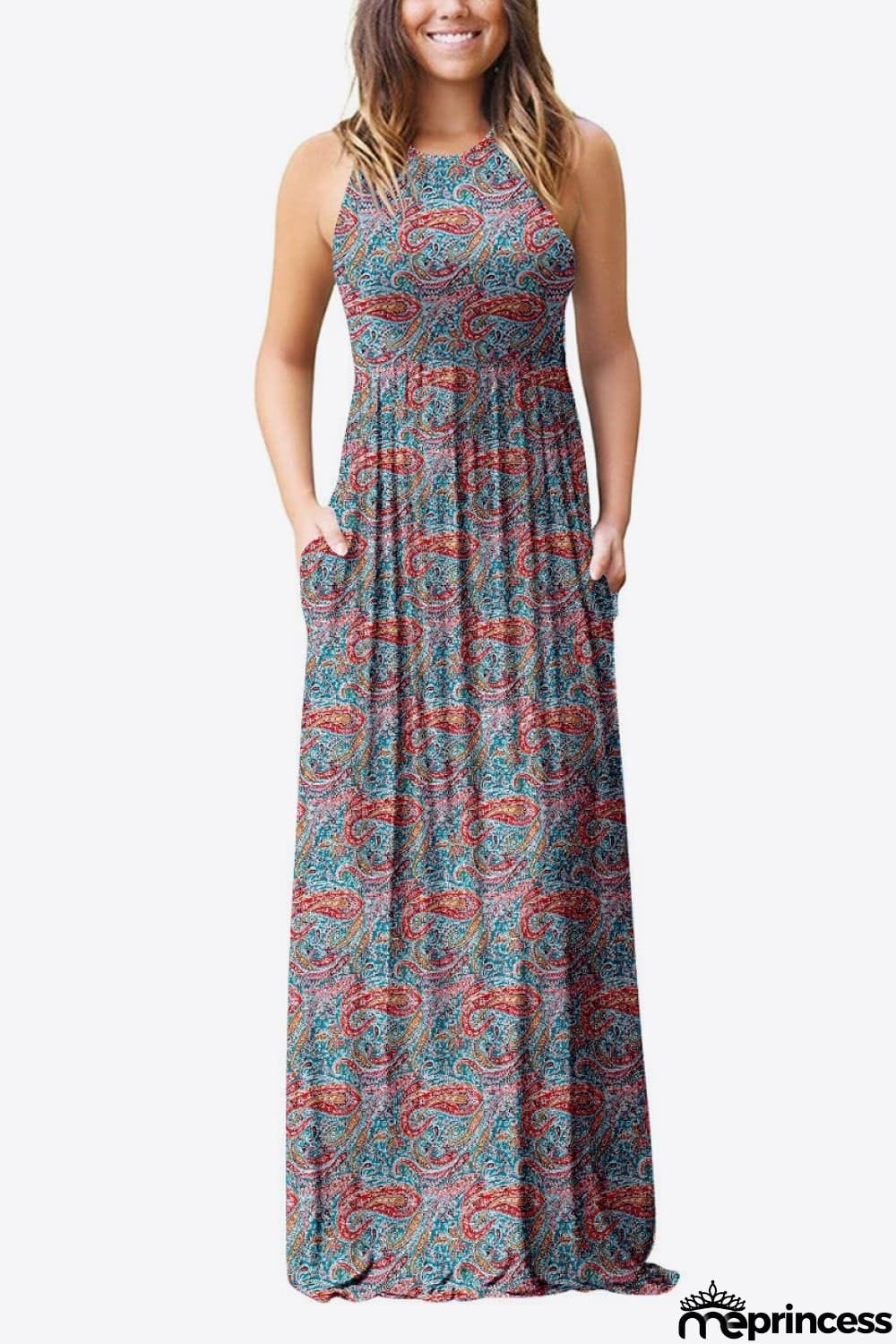 Empire Waist Sleeveless Dress with Pockets