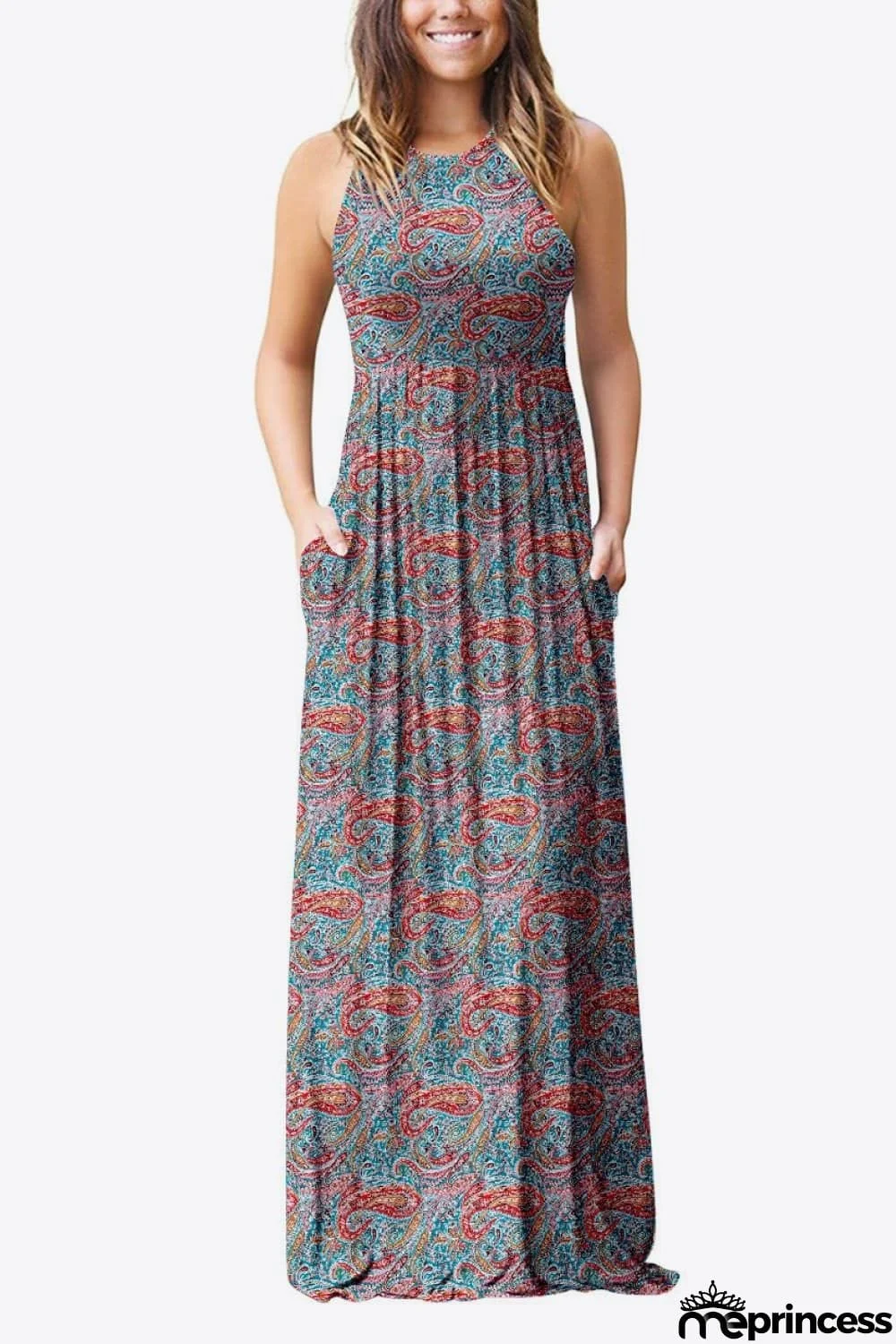 Empire Waist Sleeveless Dress with Pockets