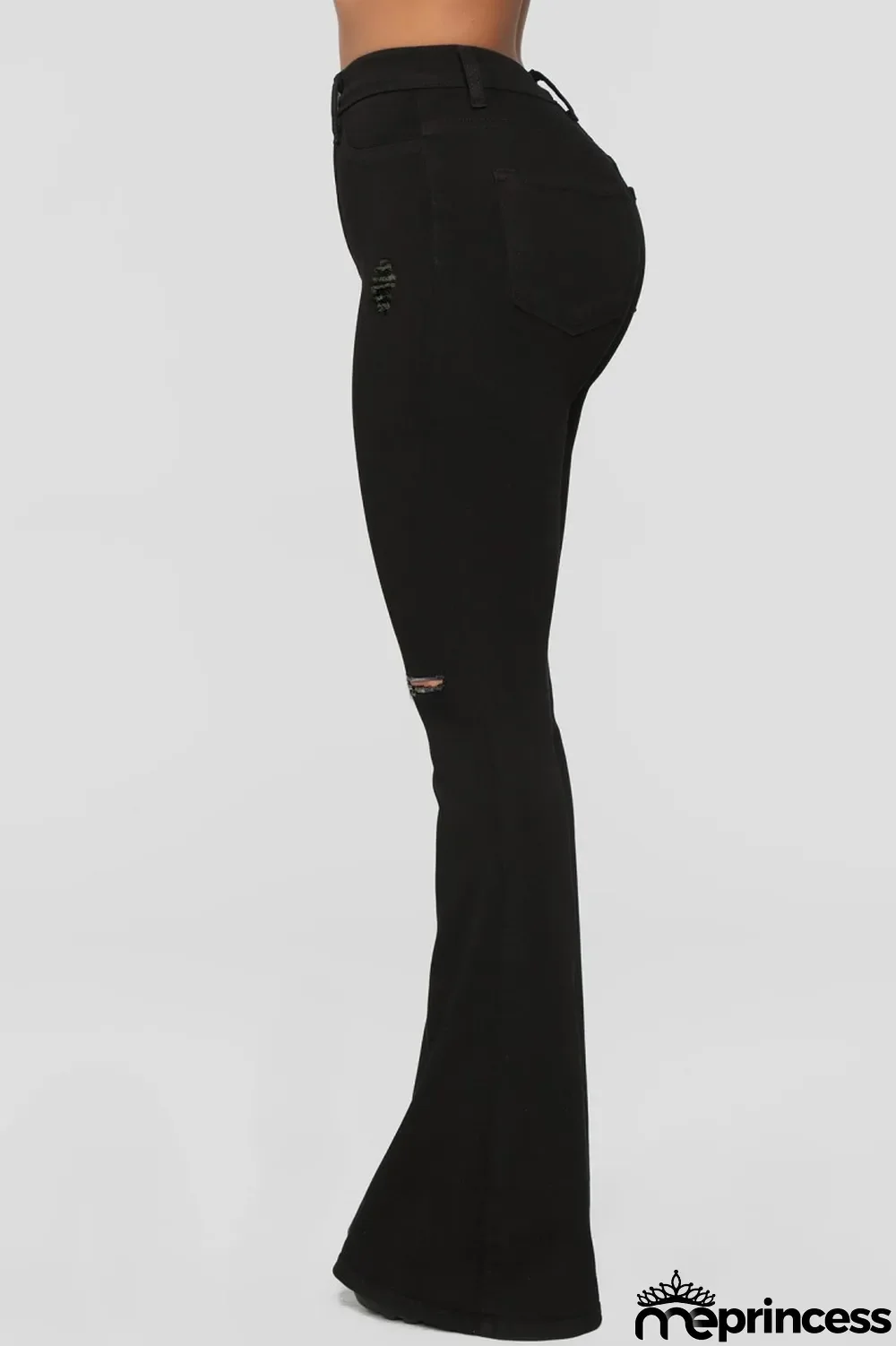 Black Casual Solid Ripped High Waist Boot Cut Denim Jeans