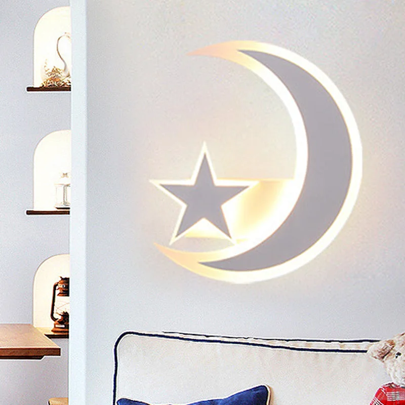 Modern Star & Crescent Wall Sconce Acrylic LED Sconce Light in White for Kid Bedroom