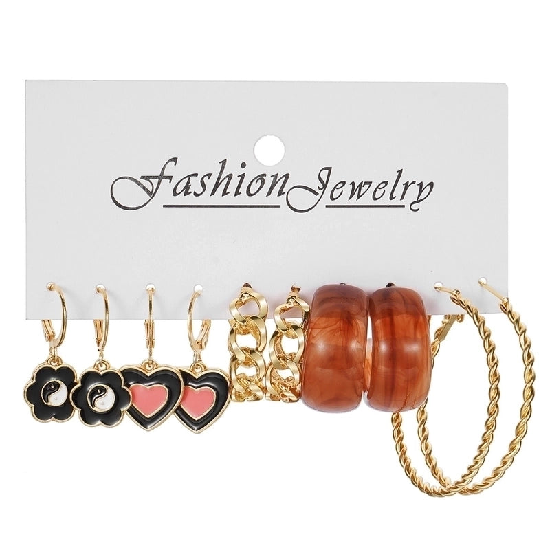 Retro Round Alloy Plating Artificial Pearls Women’s Earrings Ear Studs 6-piece Set