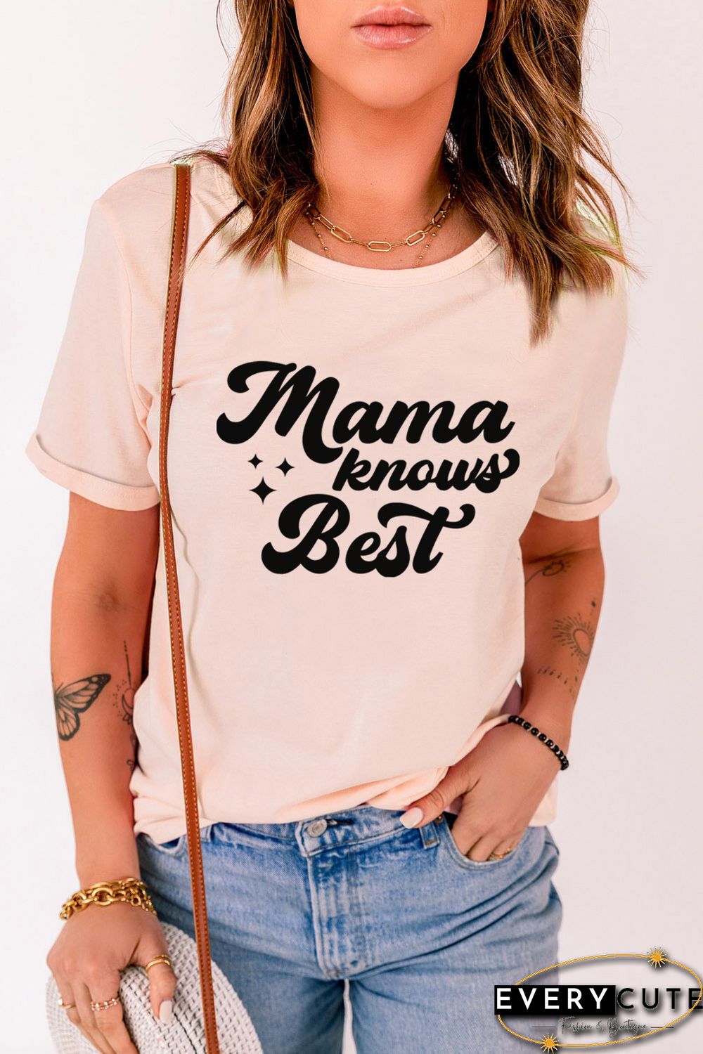 Pink Mama Knows Best Letter Print Short Sleeve T Shirt