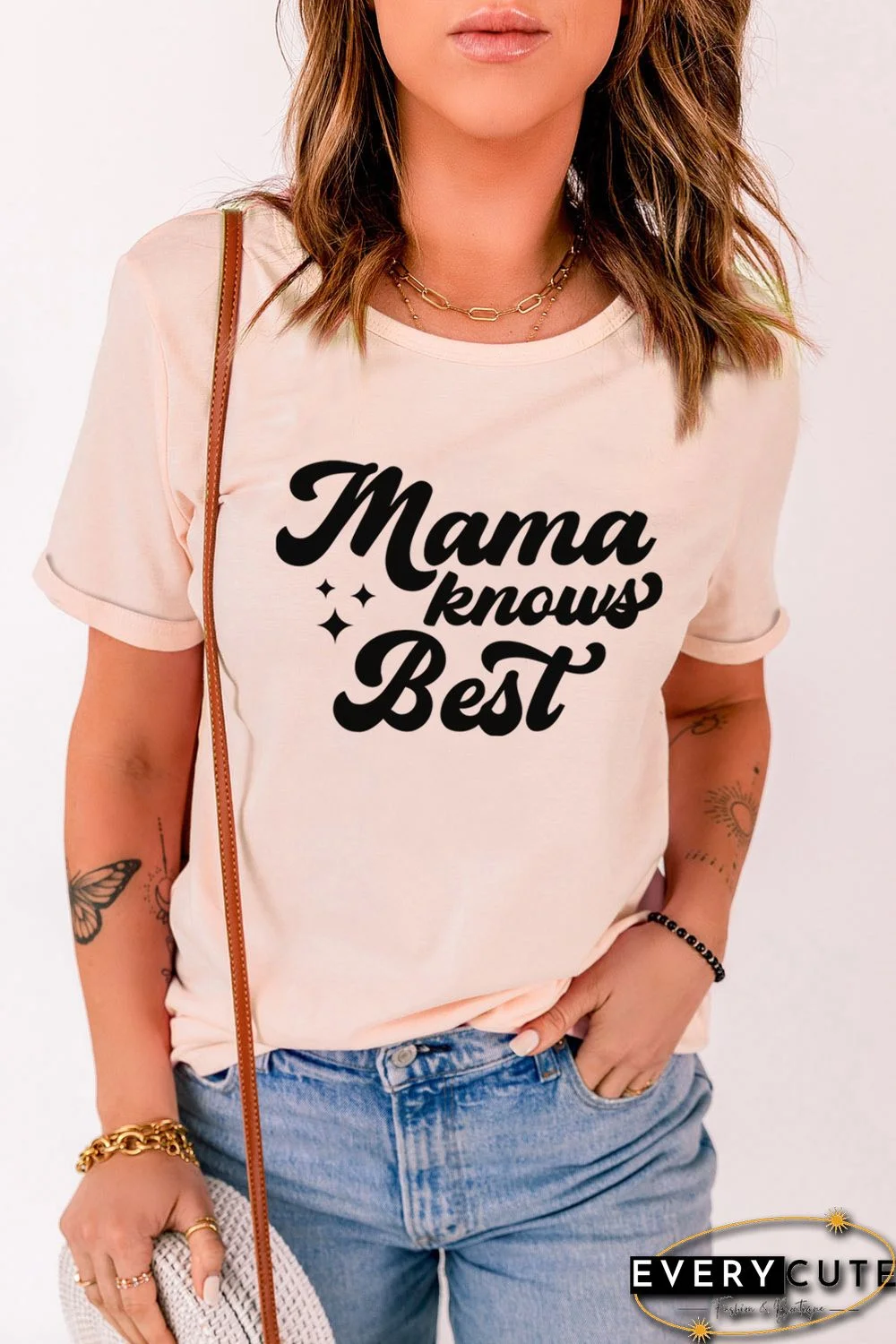 Pink Mama Knows Best Letter Print Short Sleeve T Shirt