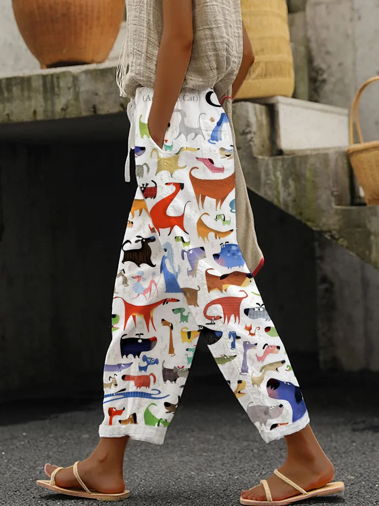 Cute Puppy Art Women's Linen Pants