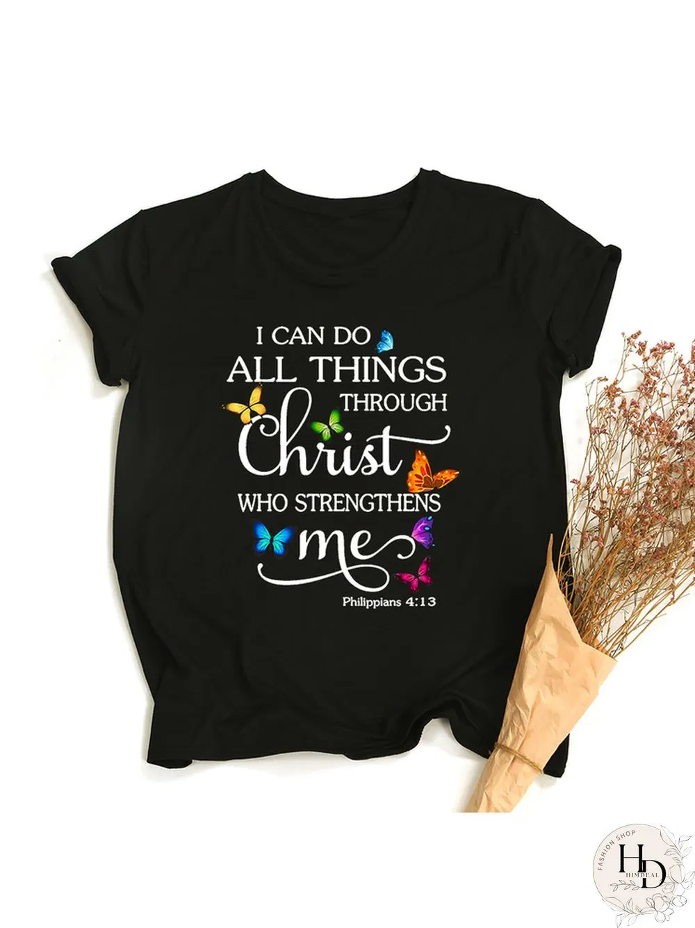 Butterfly Can All Things Philippians Women Aesthetic Graphic Shirts Casual Christian Jesus