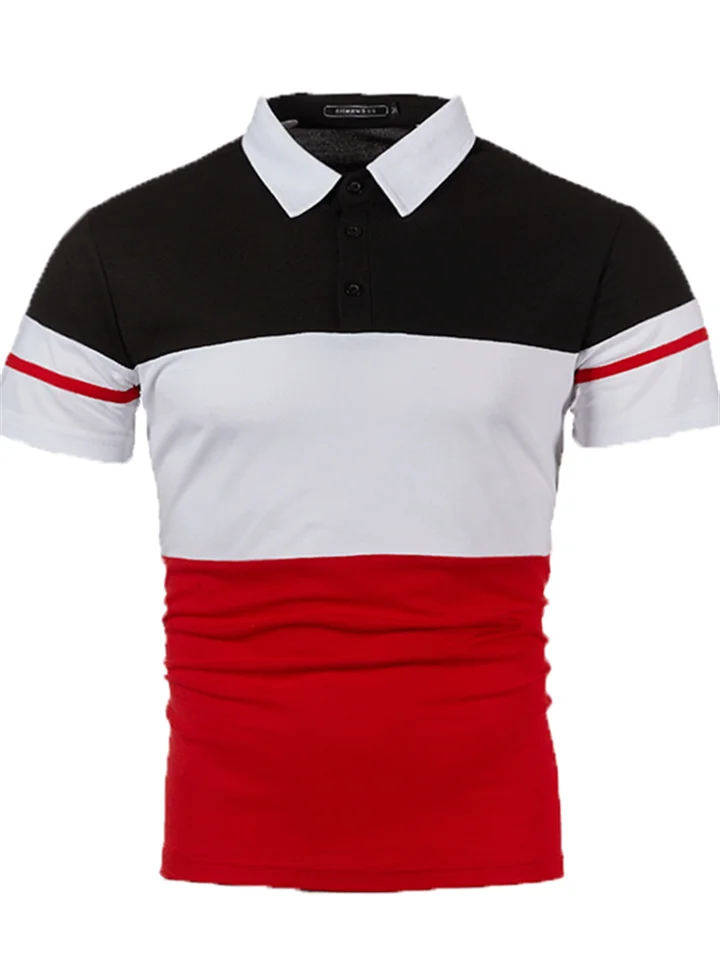 Men's Polo Shirt Golf Shirt Casual Holiday Classic Short Sleeve Fashion Basic Color Block Button Summer Regular Fit Fire Red Black Dark Navy Grey Polo Shirt-JRSEE
