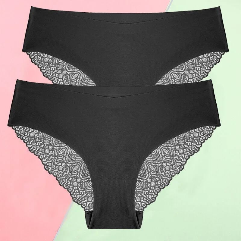 FINETOO 2PCS/Set S-XL Sexy Women Seamless Lace Pantys 6 Solid Colors Breathable Panties Lace Underwear For Girls Thong Lingerie