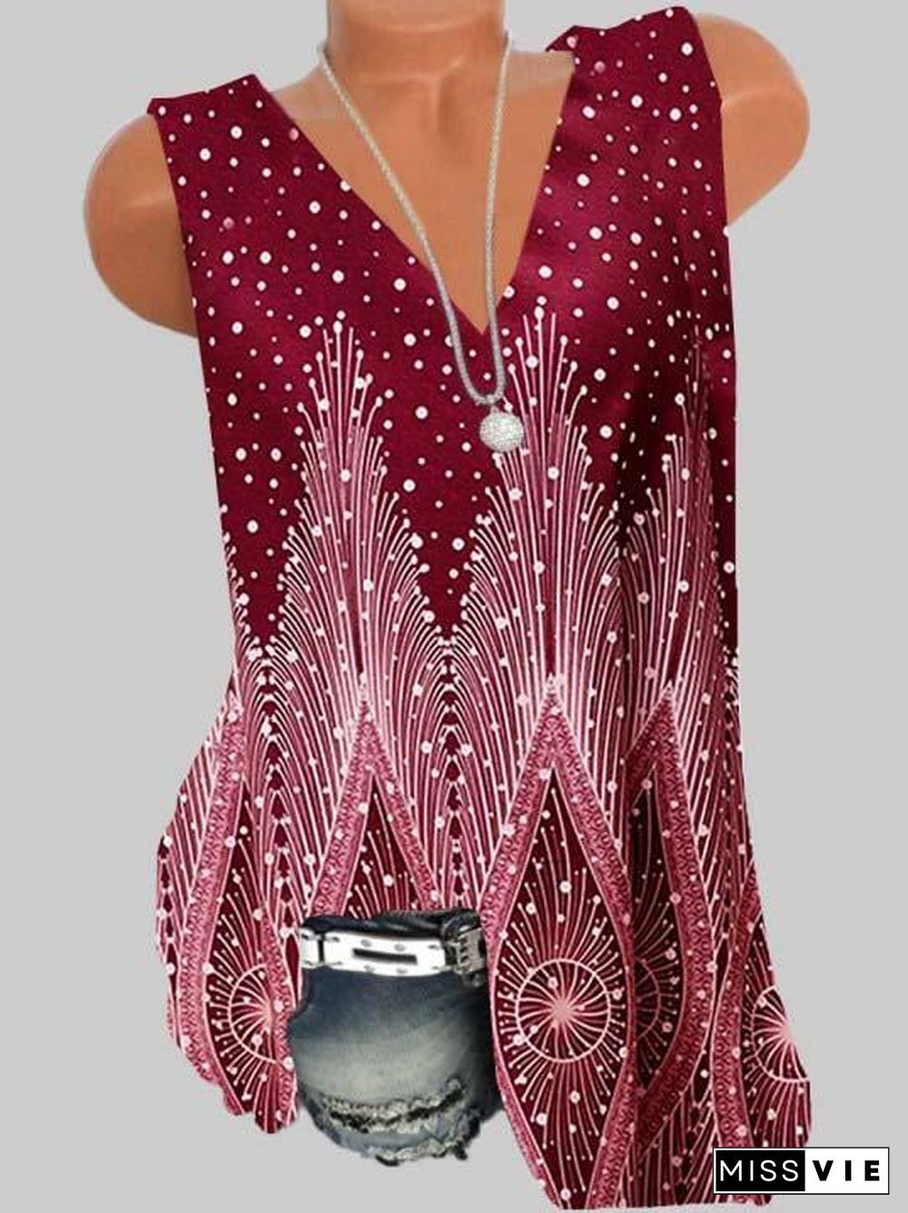 Women Sleeveless V-neck Printed Top Vest