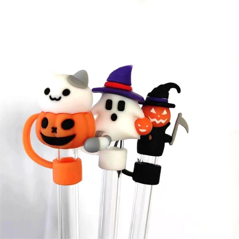Halloween Silicone Straw Cap 10mm Silicone Straw Sleeve Carnival Party Jewelry